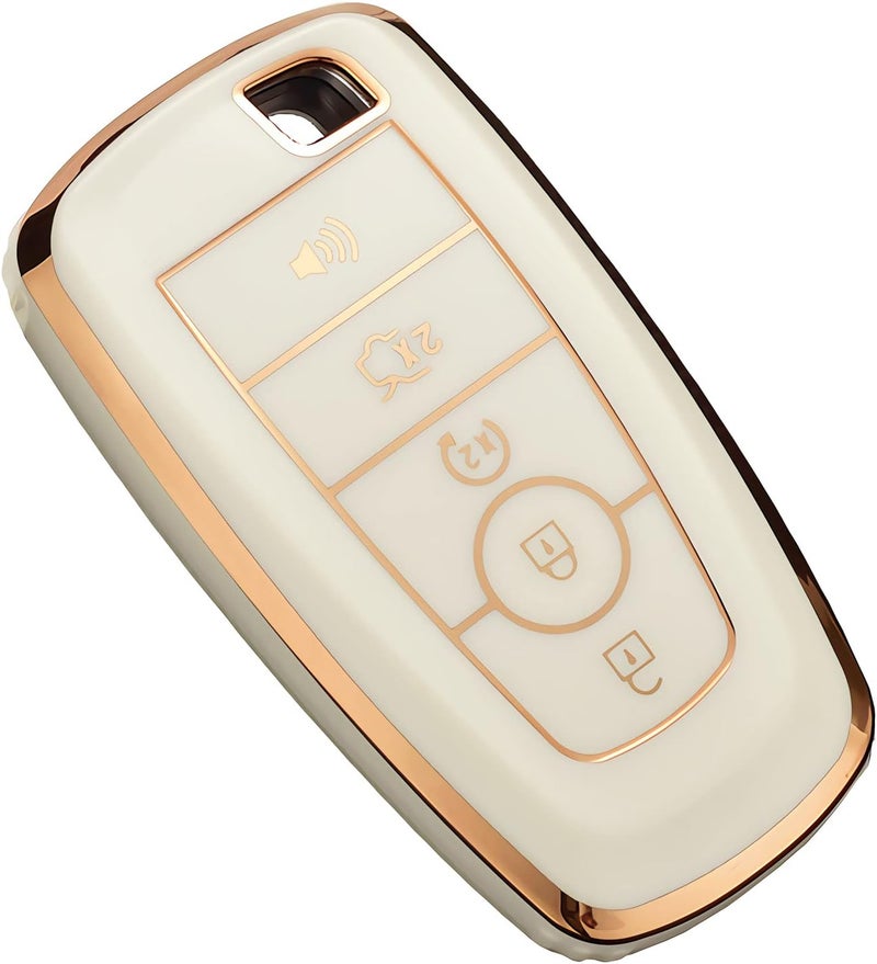 Cacacar for Ford Key Fob Cover, Premium Soft TPU Full Protection Key Fob Case for Ford Lincoln Fusion Mustang F150 F250 Edge Explorer Escape Expedition Ranger Bronco Smart Remote Key Protector,Ivory - Image 1